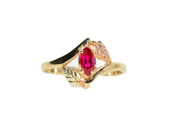 Natural Ruby Ring 10K Solid Gold .43ct Black Hills Gold Ring July Birthstone Tri Tone Gold Tri Colored Gold Solitaire Ring Boho Ring USA