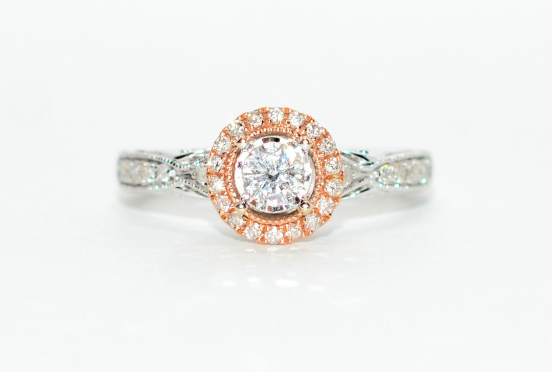 Simply Vera Vera Wang Ring mit naturlichem Diamant 14 Karat WeiB und Rosegold .43tcw Verlobungsring Brautschmuck feiner Hochzeitsschmuck Designer Etsy