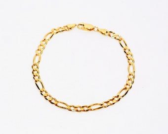 14K Solid Gold Figaro Chain Bracelet 5.50mm Statement Bracelet Fine Jewelry Vintage Jewelry Estate Jewelry Jewellery Unisex Men's Bracelet