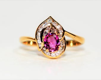 Natural Ruby & Diamond Ring 18K Solid Gold .57tcw Gemstone Ring July Birthstone Ring Ladies Ring Vintage Ring Red Ring Estate Women's Ring