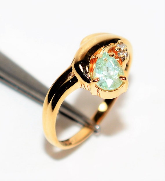 Natural Paraiba Tourmaline & Diamond Ring 14K Sol… - image 4