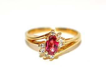 Natural Burmese Ruby & Diamond Ring 14K Solid Gold .59tcw Gemstone Ring Birthstone Ring Red Ring Vintage Ring Estate Jewelry Fine Jewellery