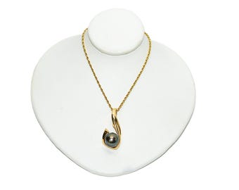 Natural Black Tahitian Pearl Necklace 14K Solid Gold Gemstone Necklace Vintage Necklace Pendant Necklace Women's Necklace