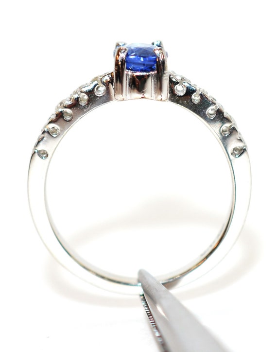 Natural Ceylon Sapphire & Diamond Ring 10K Solid … - image 3