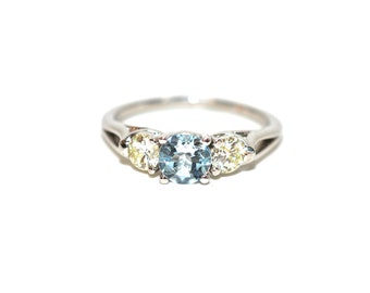 Natural Aquamarine & Diamond Ring 14K Solid White Gold 1.20tcw Gemstone Ring Aquamarine Ring Ladies Ring March Birthstone Ring Cocktail Ring