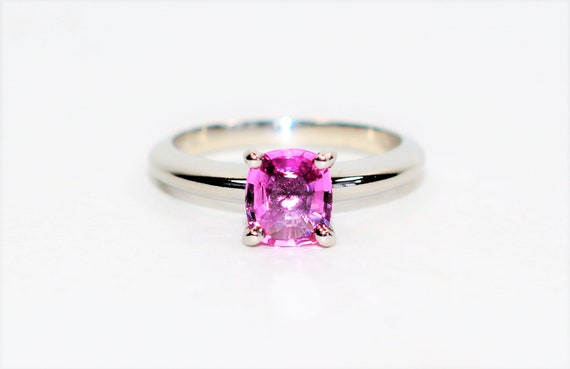 Natural Padparadscha Sapphire Ring Solid Platinum… - image 1