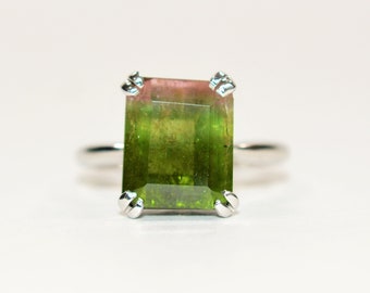 Natural Watermelon Tourmaline Ring 14K White Gold 6.02ct Solitaire Ring Statement Ring Women's Ring Cocktail Ring Engagement Ring Birthstone