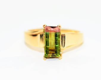 Natural Watermelon Tourmaline Ring 10K Solid Gold 1.43ct Solitaire Ring Gemstone Ring Women's Ring Ladies Ring Statement Ring Cocktail Ring