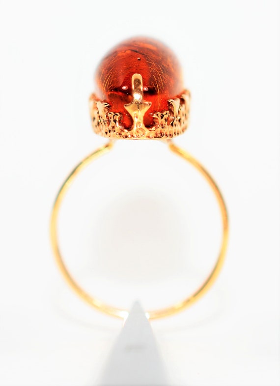 Natural Amber Ring 14K Solid Rose Gold Antique Ar… - image 3