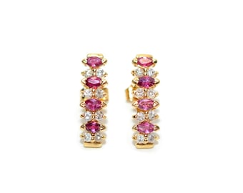 Natural Ruby & Diamond Earrings 14K Solid Gold  .72tcw Ruby Earrings July Birthstone Ruby Huggie Earrings Stud Earrings Gold Hoop Earrings