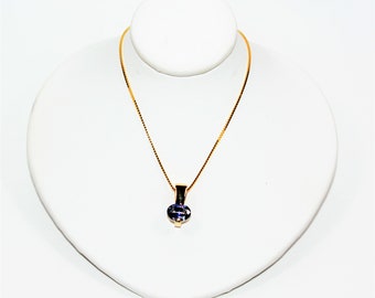 Certified Natural Tanzanite Necklace 14K Solid Gold 1.63ct Gemstone Pendant Necklace Cocktail Necklace Women's Necklace Vintage Estate Piece