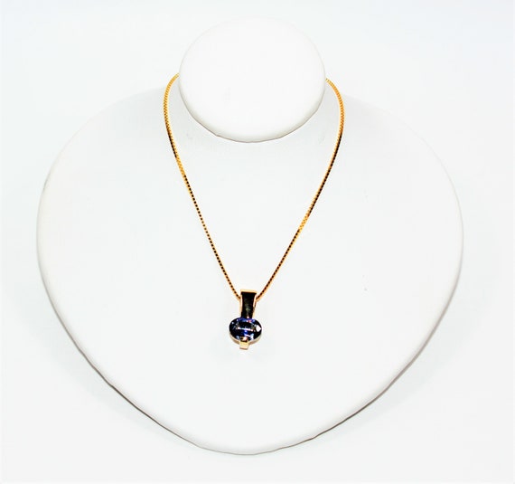 Certified Natural Tanzanite Necklace 14K Solid Go… - image 1