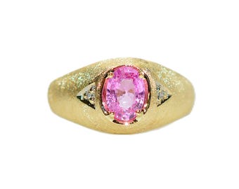 Natural Padparadscha Sapphire & Diamond Ring 10K Gold .82tcw Gemstone Ring Men's Ring Fine Jewelry Statement Ring Birthstone Ring Pink