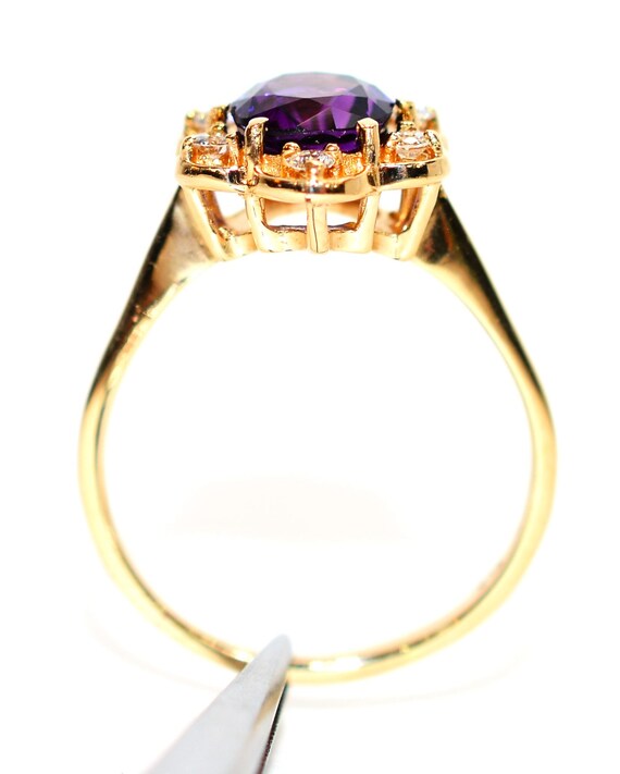 14K Gold Amethyst Diamond Ring: February Birthsto… - image 3