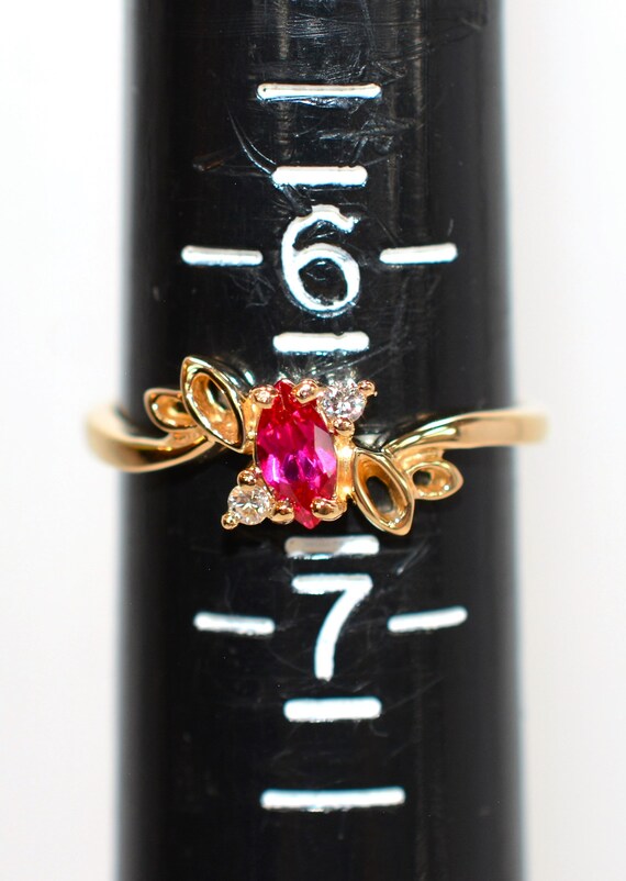 14K Gold Ruby Diamond Ring: .36 tcw Gemstone Cock… - image 7