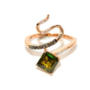 LeVian Natural Sphene & Diamond Ring 14K Solid Rose Gold 1.72tcw Titanite Ring Sphene Ring Snake Ring Designer Ring LeVian Bridal Statement