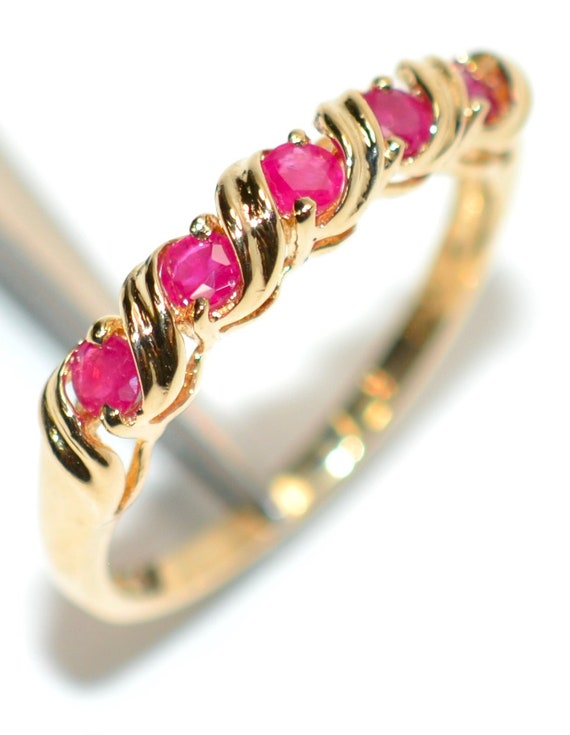 14K Gold Natural Ruby Ring Band: July Birthstone … - image 4