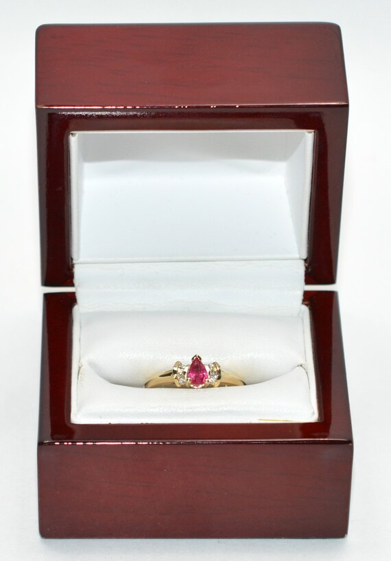 14K Gold Pear Ruby & Diamond Ring: Vintage Estate… - image 10