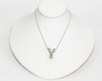 Natural Paraiba Tourmaline & Diamond Necklace 14K Solid White Gold .68tcw Gemstone Necklace Diamond Pendant Women's Necklace Estate Jewelry