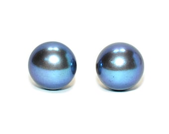 14K Gold Tahitian Pearl Stud Earrings: Gray Gemstone Solitaire