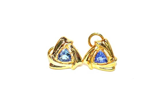 Natural D'Block Tanzanite Earrings 14K Solid Gold… - image 1
