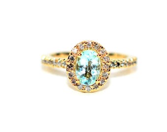 Paraiba Tourmaline & Diamond Ring: 14K Yellow Gold Engagement Ring 1.40tcw