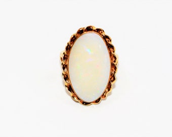 Natural Ethiopian Opal Ring 14K Solid Gold 25mm Precious Opal Ring Solitaire Ring Statement Ring Vintage Ring Cocktail Ring Birthstone Ring