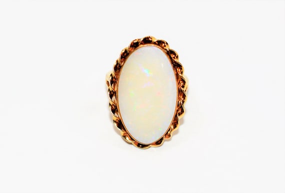 Natural Ethiopian Opal Ring 14K Solid Gold 25mm P… - image 1