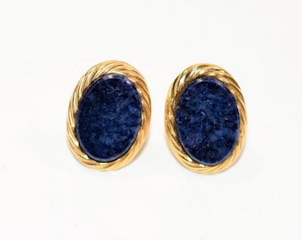 Natural Lapis Lazuli Earrings 14K Solid Gold Earrings Solitaire Earrings Statement Earrings Cocktail Earrings Stud Earrings Vintage Estate