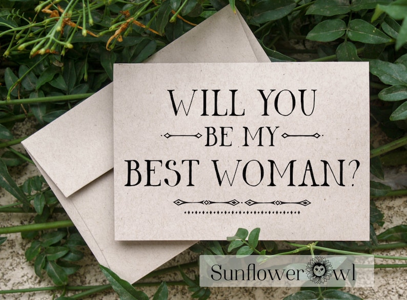 Will you be my Best Woman groomsman card from groom engagement ring bearer wedding party recycled wedding rustic wedding