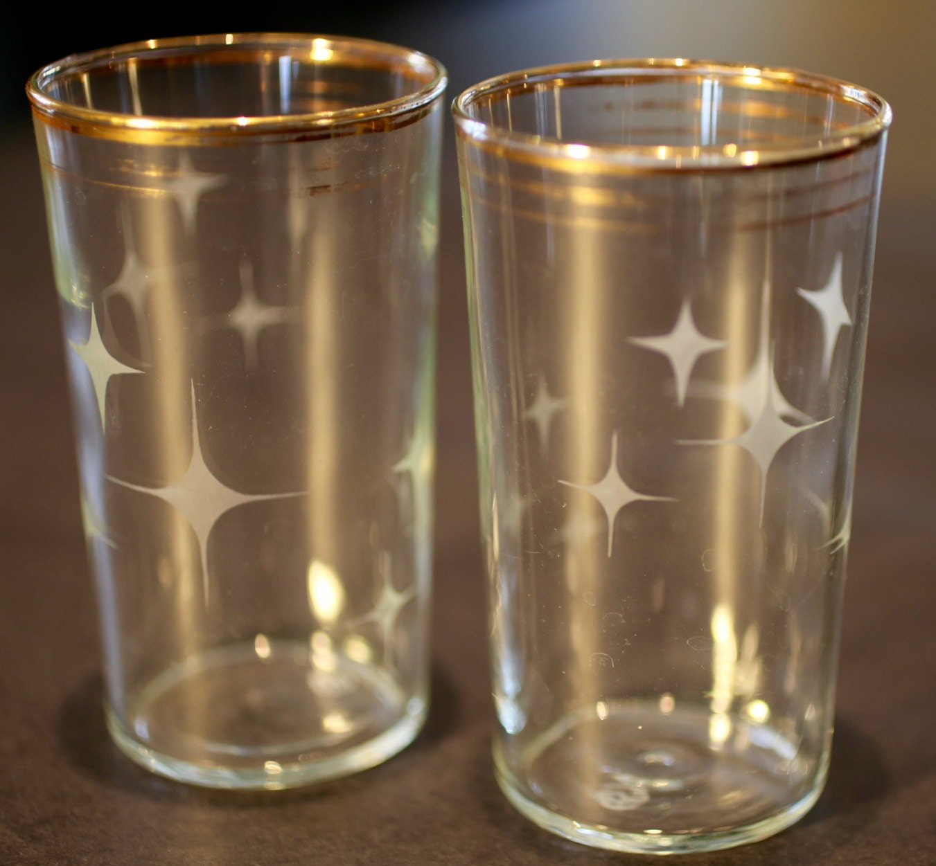 Hand Etched Mod Stars on Vintage Gold Rimmed GlassesSet of 2 Etsy