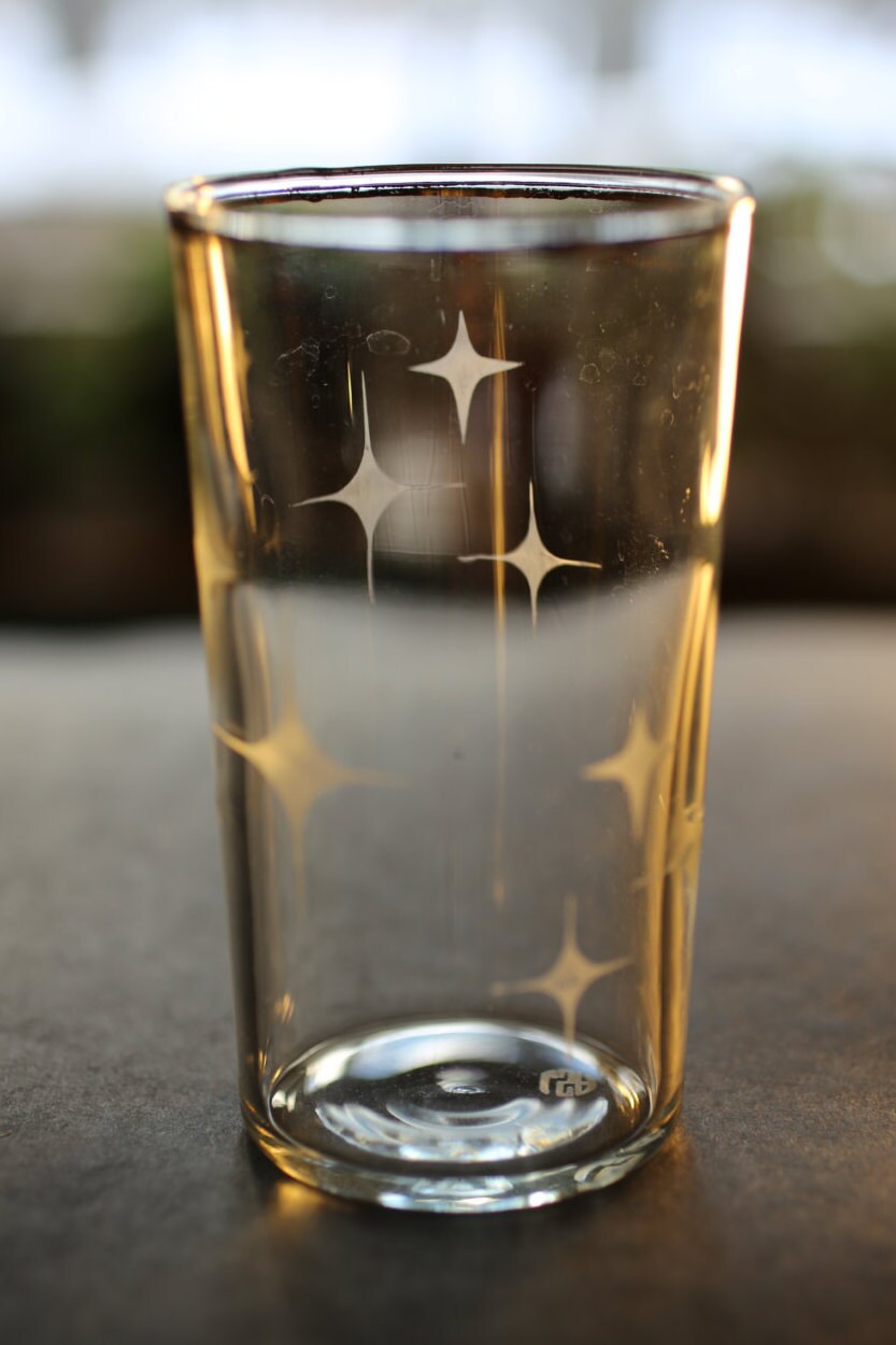 Hand Etched Mod Stars on Vintage Gold Rimmed GlassesSet of 2 Etsy