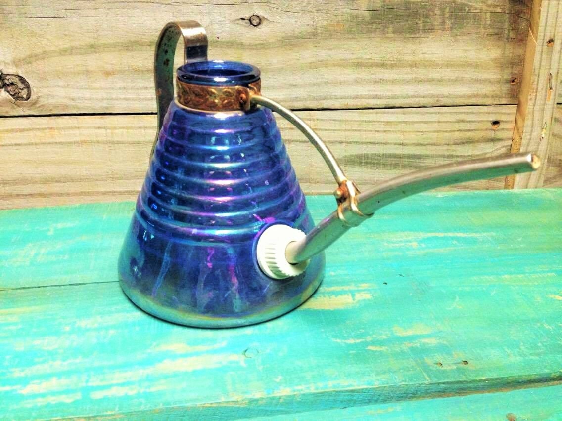 VINTAGE Iridescent Blue Purple Glass Watering Can Etsy