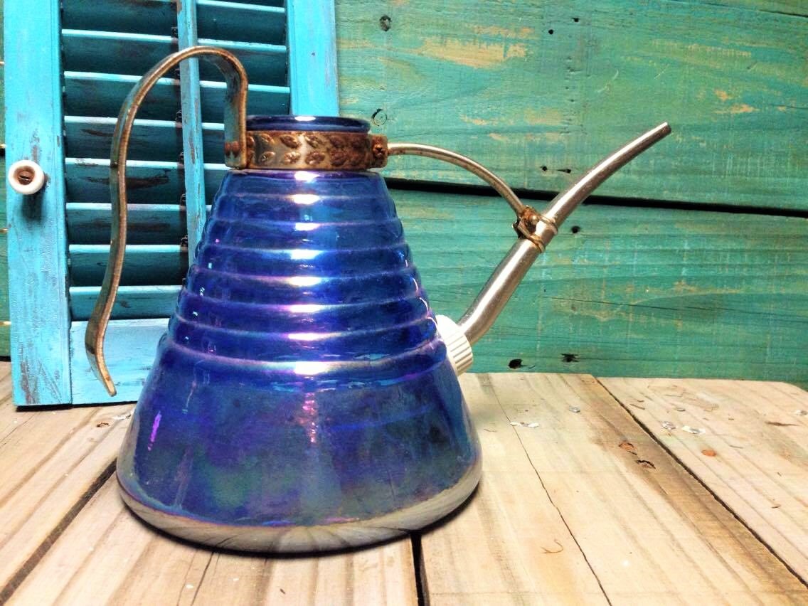 VINTAGE Iridescent Blue Purple Glass Watering Can Etsy