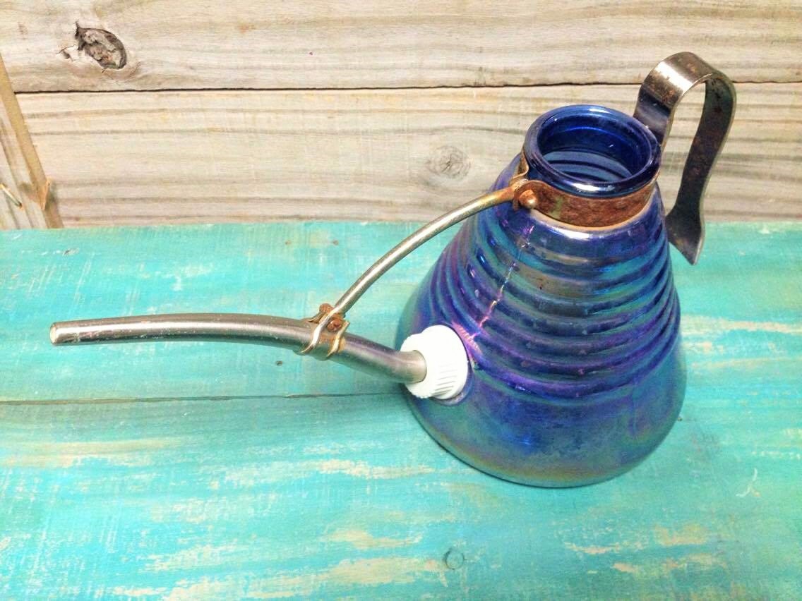 VINTAGE Iridescent Blue Purple Glass Watering Can Etsy
