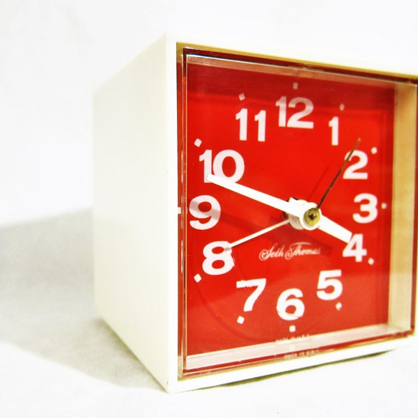 Seth Thomas "MiniCube" Red and White Electric Alarm Clock 1960s
