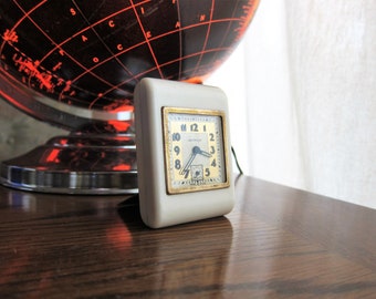 Westclox "Pickwick" Ivory and Brass Travel Clock 1936