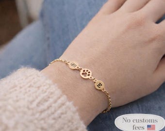 Personalized Cat Paw Bracelet Dog Paw Necklace Cat or Dog Paw Jewelry Dog Mom Gift Cat Lover Gift Christmas Gift Best Friend Birthday Gift