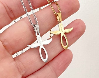Cross & Angel Wings Necklace Personalized Name Necklace Mourning Gift Stainless Steel Chain