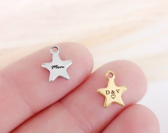 Tiny Star Personalized Logo Charm Custom Tag Personalised Pendant in Stainless Steel Jewelry Supplies Star Charm