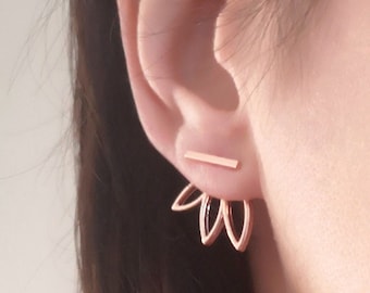 Double sided earrings - Silver earrings - Silver Bar - Silver Leaves - Christmas Gift - Sister - Friend Gift