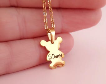 Personalized Little Bear Necklace 14k Gold Stainless Steel Name Jewelry Name Necklace Gold Delicat Chain Bear Mother's Day Gift