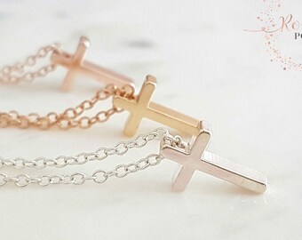 Little Cross Necklace Bridesmaid Gift Dainty Jewelry Rose Gold Chain Mother Necklace Godmother Gift Grandma Necklace Memory Necklce Sister