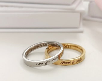 Custom Engraved Ring Personalized Ring Name Ring Stacking Ring Stainless Steel Gift for Women Graduation Ring Gift for Mom Bridesmaid -BA104