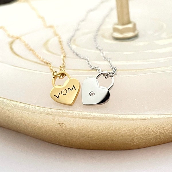 Personalized Padlock & Heart Necklace Name Necklace Bridemaid Gift Mother's Day Gift Christmas Gift