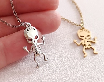 Small Personalized Skeleton Necklace Halloween Necklace Name Necklace Til Death Best Friend Gift Birthday Gift
