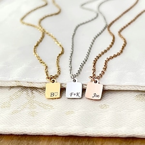 Tiny Personalized Necklace Stainless Steel Square Charm Initial Necklace Gift for Mom Minimalist Jewelry