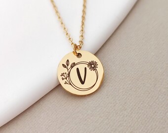 Initial & Flower Necklace Personalized Mom Gift Letter Necklace Mother's Day Gift Custom Jewelry D14