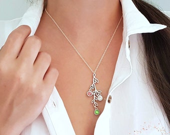 Birthstone Necklace Family Necklace Family Tree Jewelry Grandma Necklace Mother Gift Mother's Day Gift New Mom Gift Personalized Gift Sister