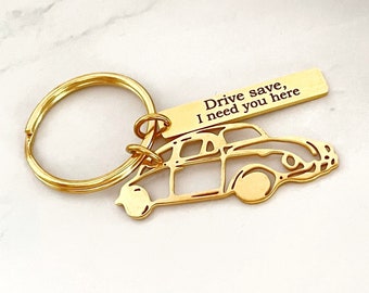 Personalized Keychain for Dad in Stainless Steel Beetle Car Lovers Father's Day Gift Husband Gift